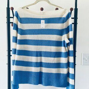 Gap Womens White and Blue Boatneck Nautical Striped Sweater Size L New with tags